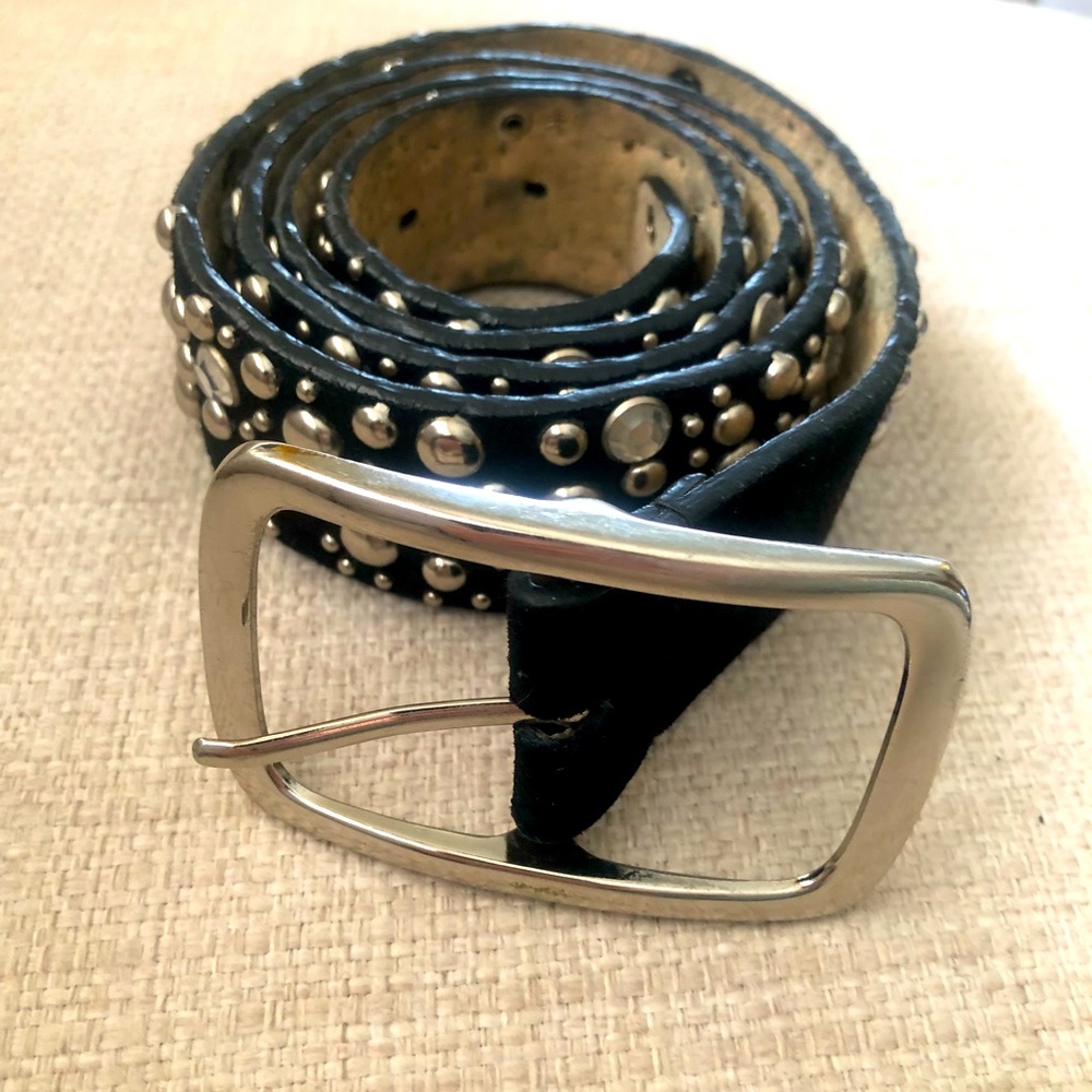 Crystals and studs genuine leather belt